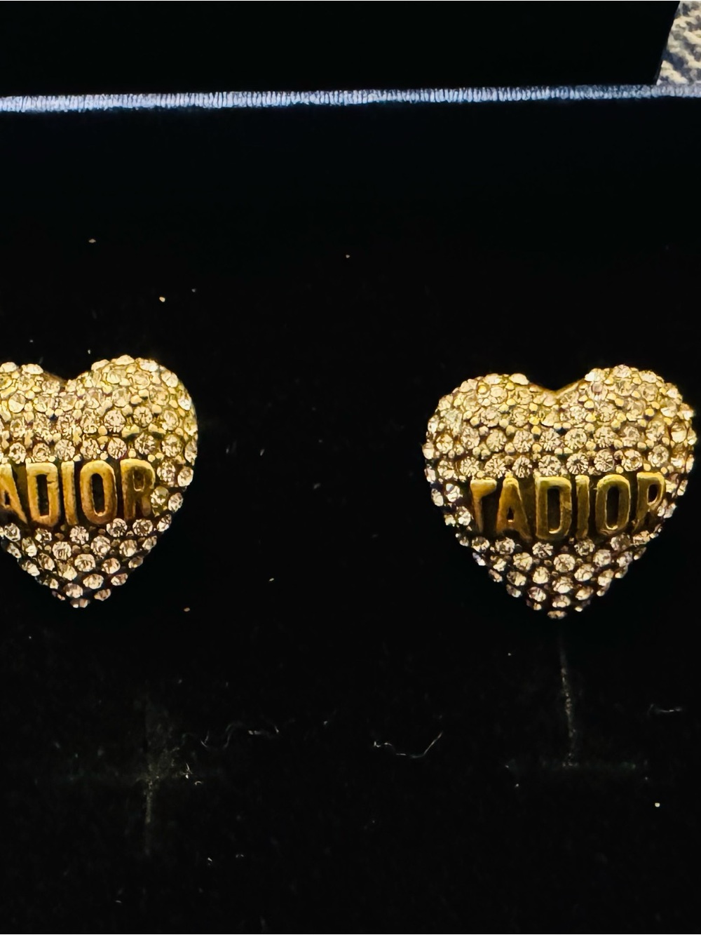 Dior Gold Crystal Heart 'JADIOR' Stud Earrings.